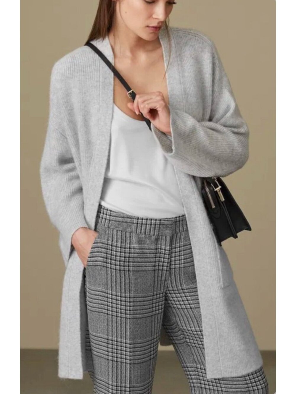 Reiss Grey Long Open-Front Cardigan Sweater Large